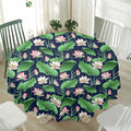 Flower And Leaf Lotus Pattern Print Waterproof Round Tablecloth
