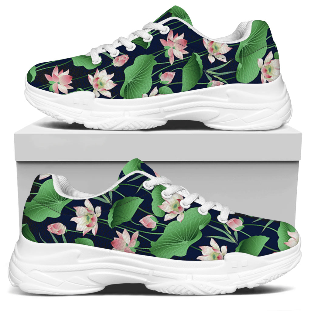 Flower And Leaf Lotus Pattern Print White Chunky Shoes