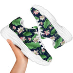 Flower And Leaf Lotus Pattern Print White Chunky Shoes