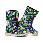 Flower And Leaf Lotus Pattern Print Winter Boots