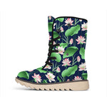 Flower And Leaf Lotus Pattern Print Winter Boots