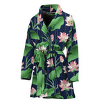 Flower And Leaf Lotus Pattern Print Women's Bathrobe