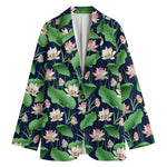 Flower And Leaf Lotus Pattern Print Women's Blazer