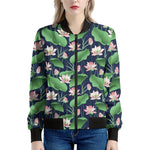 Flower And Leaf Lotus Pattern Print Women's Bomber Jacket