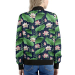 Flower And Leaf Lotus Pattern Print Women's Bomber Jacket