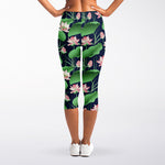Flower And Leaf Lotus Pattern Print Women's Capri Leggings
