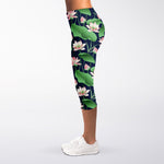 Flower And Leaf Lotus Pattern Print Women's Capri Leggings
