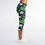 Flower And Leaf Lotus Pattern Print Women's Capri Leggings