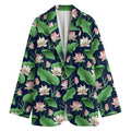 Flower And Leaf Lotus Pattern Print Women's Cotton Blazer