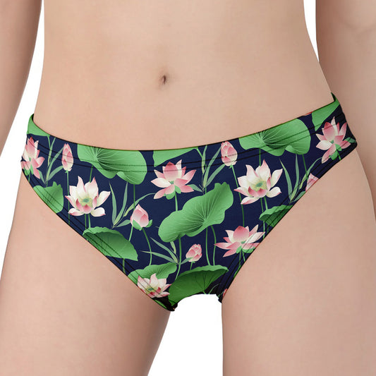 Flower And Leaf Lotus Pattern Print Women's Panties