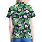 Flower And Leaf Lotus Pattern Print Women's Polo Shirt