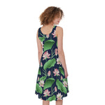Flower And Leaf Lotus Pattern Print Women's Sleeveless Dress
