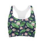 Flower And Leaf Lotus Pattern Print Women's Sports Bra