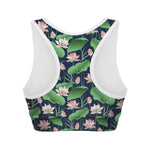 Flower And Leaf Lotus Pattern Print Women's Sports Bra