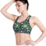 Flower And Leaf Lotus Pattern Print Women's Sports Bra