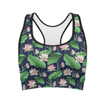 Flower And Leaf Lotus Pattern Print Women's Sports Bra