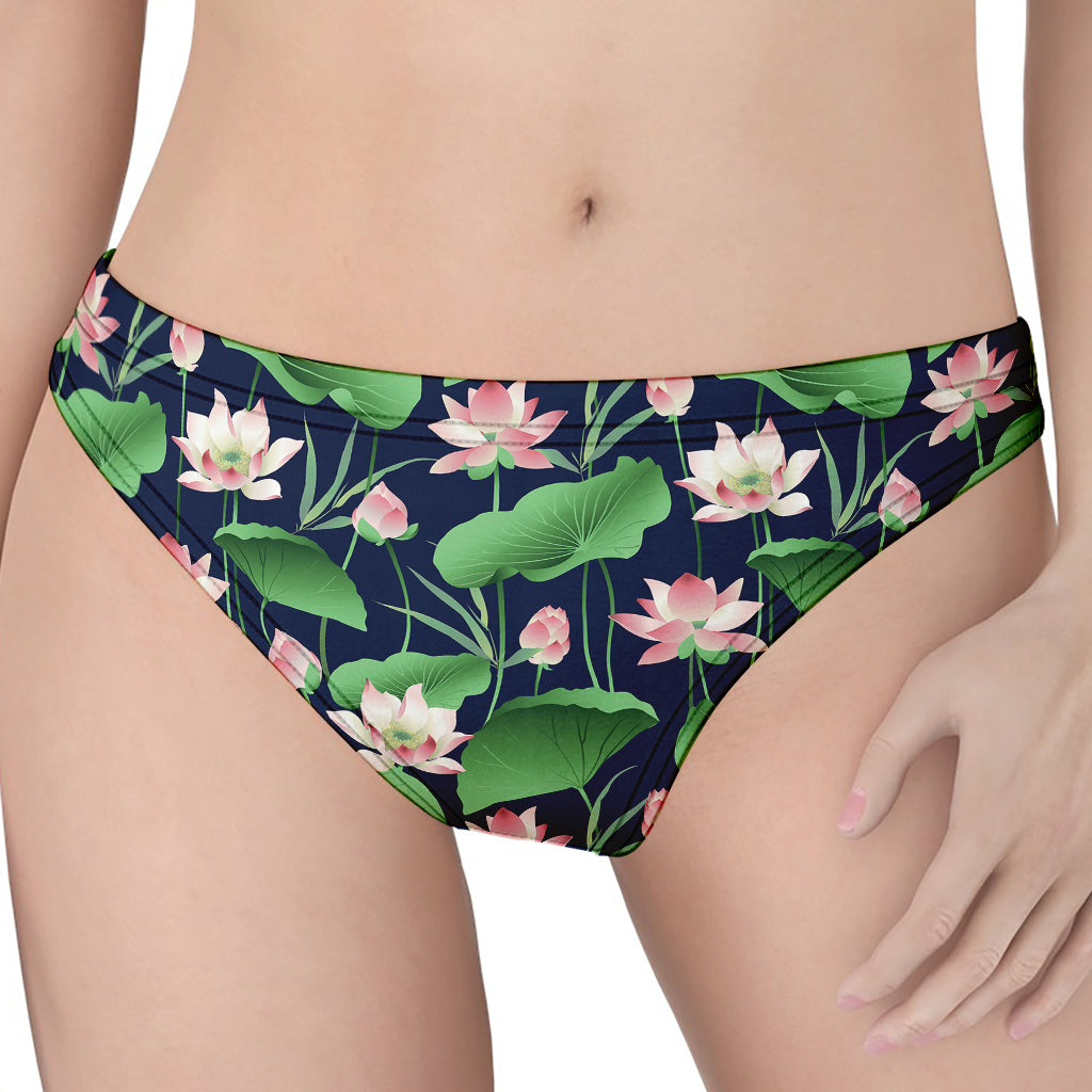 Flower And Leaf Lotus Pattern Print Women's Thong