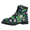 Flower And Leaf Lotus Pattern Print Padded Collar Lace Up Boots