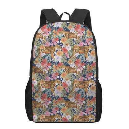 Flower And Tiger Pattern Print 17 Inch Backpack