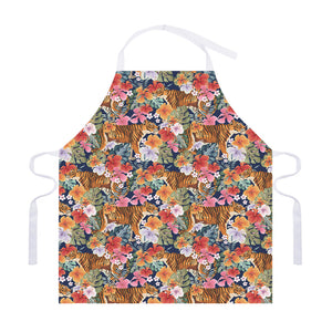 Flower And Tiger Pattern Print Adjustable Apron