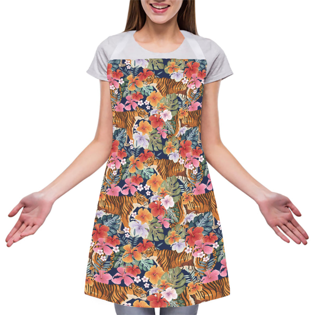 Flower And Tiger Pattern Print Adjustable Apron