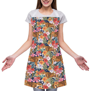 Flower And Tiger Pattern Print Adjustable Apron