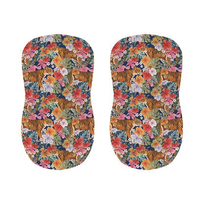 Flower And Tiger Pattern Print Bar Stool Covers