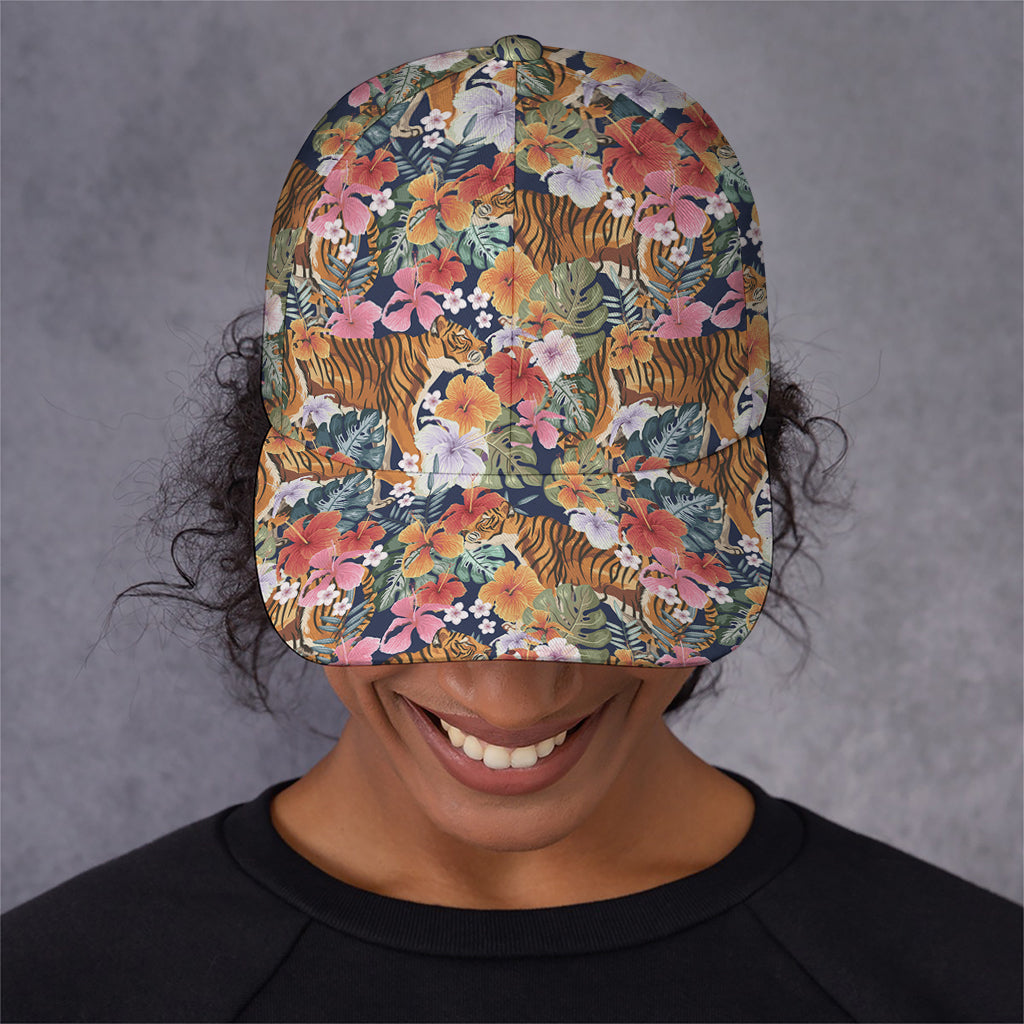 Flower And Tiger Pattern Print Baseball Cap