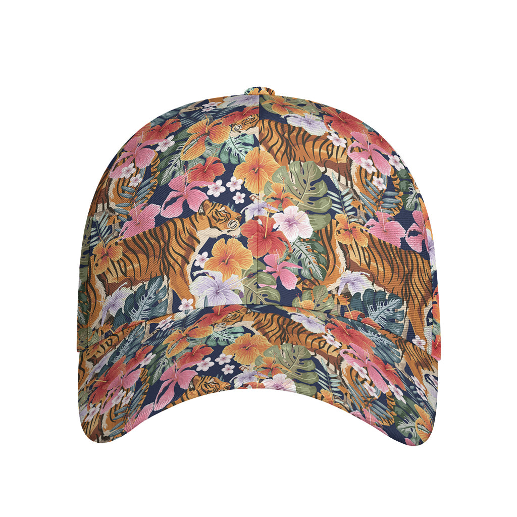 Flower And Tiger Pattern Print Baseball Cap