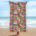 Flower And Tiger Pattern Print Beach Towel