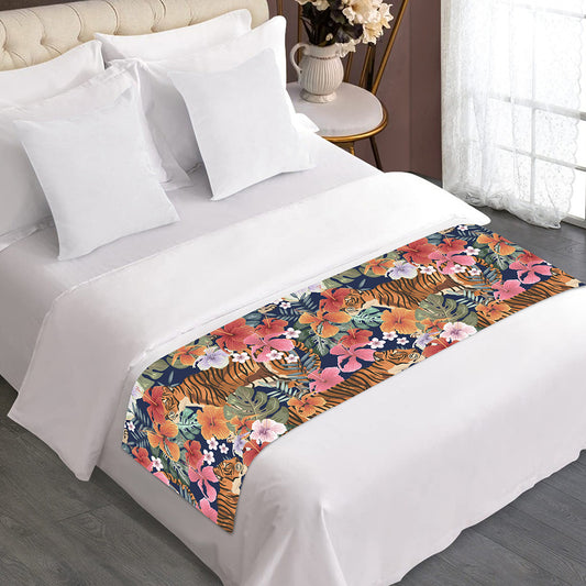 Flower And Tiger Pattern Print Bed Runner