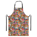Flower And Tiger Pattern Print Bib Apron With Pocket