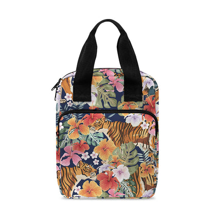 Flower And Tiger Pattern Print Bible Tote Bag