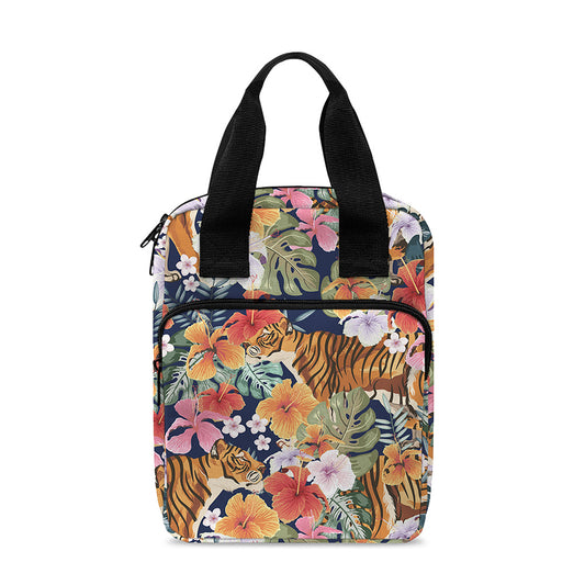 Flower And Tiger Pattern Print Bible Tote Bag