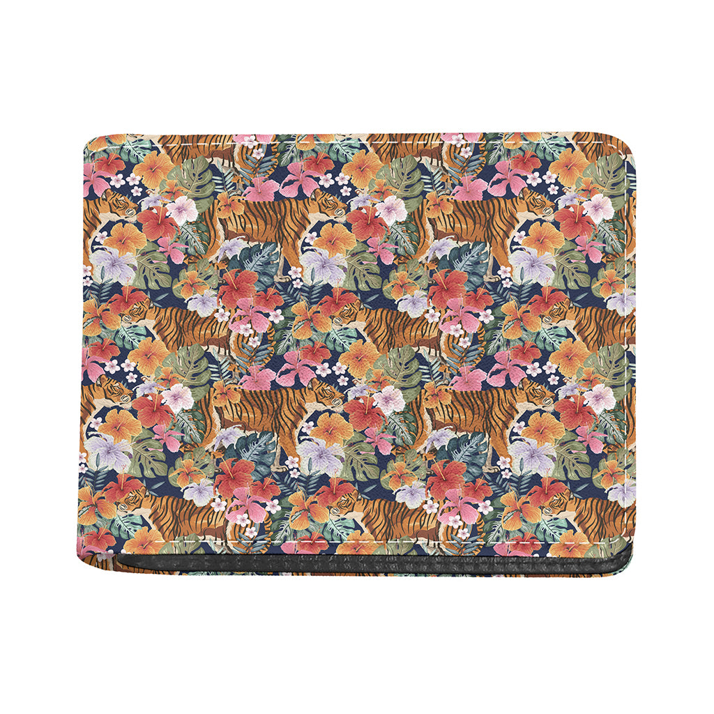 Flower And Tiger Pattern Print Bifold Wallet