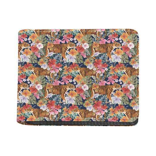 Flower And Tiger Pattern Print Bifold Wallet
