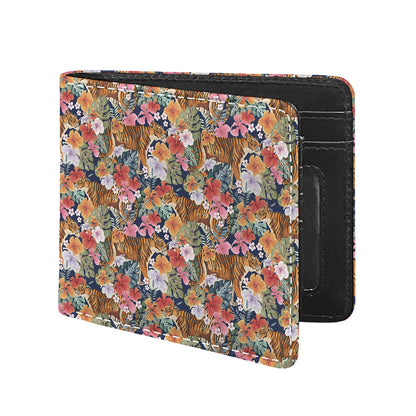 Flower And Tiger Pattern Print Bifold Wallet