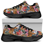 Flower And Tiger Pattern Print Black Chunky Shoes