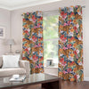 Flower And Tiger Pattern Print Blackout Grommet Curtains