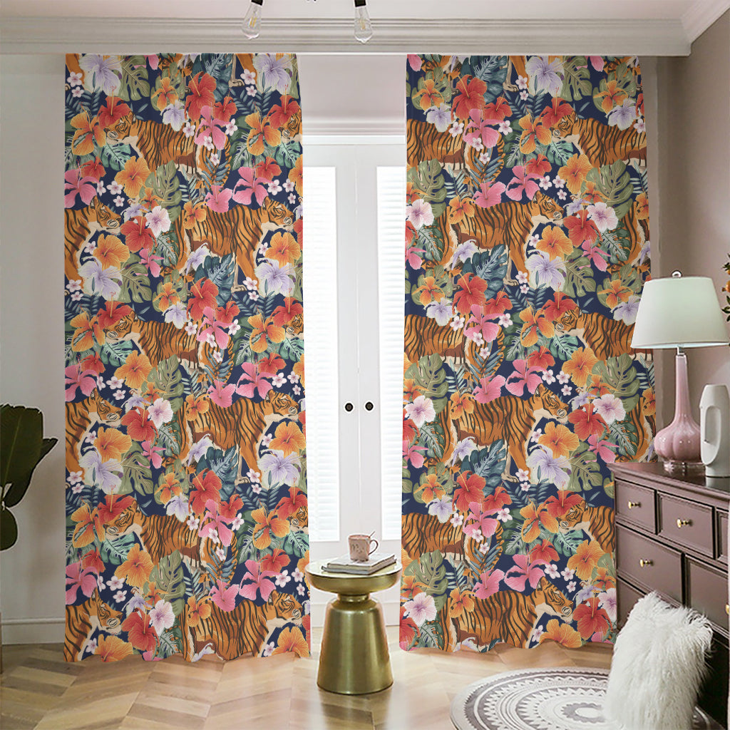 Flower And Tiger Pattern Print Blackout Pencil Pleat Curtains