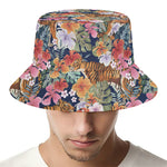 Flower And Tiger Pattern Print Bucket Hat