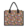 Flower And Tiger Pattern Print Canvas Tote Bag