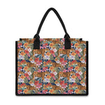 Flower And Tiger Pattern Print Canvas Tote Bag