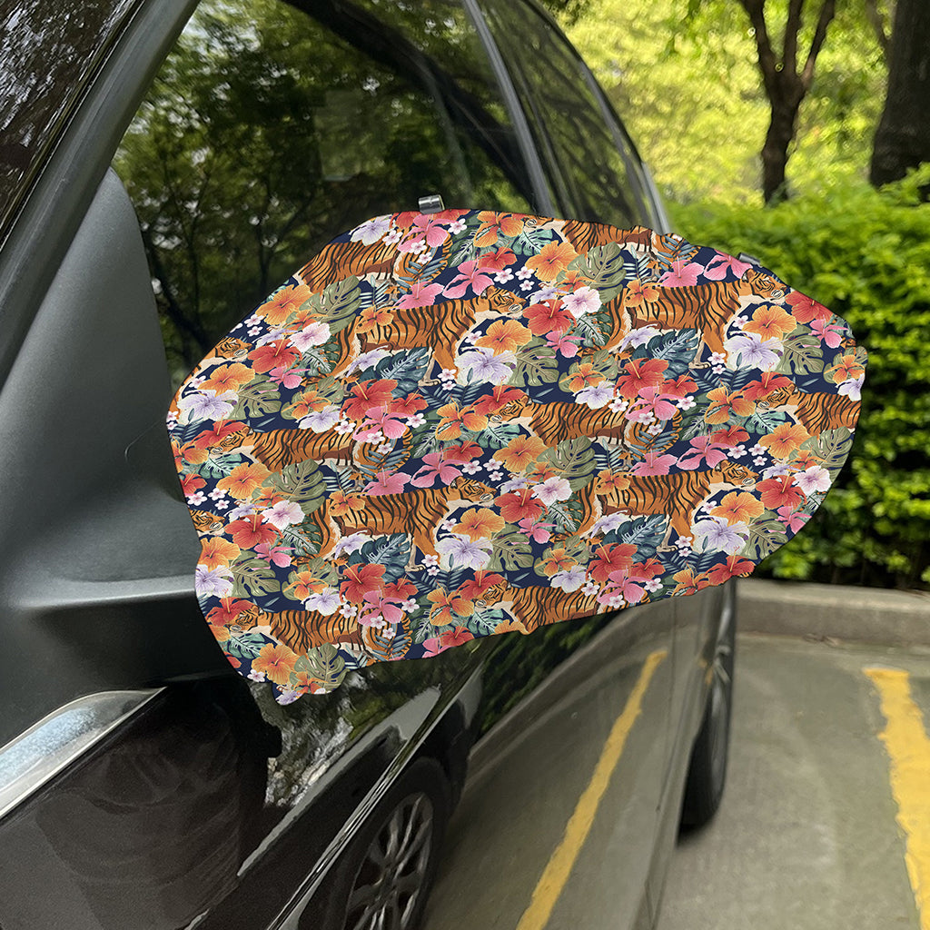 Flower And Tiger Pattern Print Car Side Mirror Covers