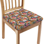 Flower And Tiger Pattern Print Chair Cushion Cover