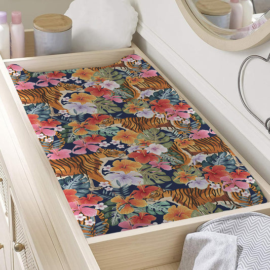 Flower And Tiger Pattern Print Changing Pad Cover