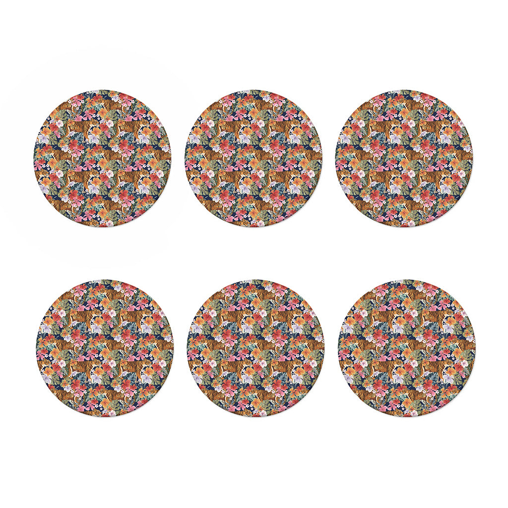 Flower And Tiger Pattern Print Coaster Set