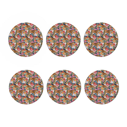 Flower And Tiger Pattern Print Coaster Set