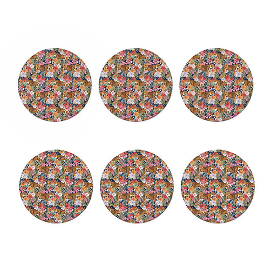 Flower And Tiger Pattern Print Coaster Set