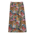 Flower And Tiger Pattern Print Cotton Front Slit Maxi Skirt